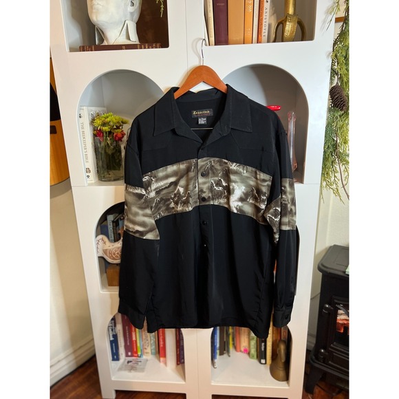 Selected Collection Other - Selected Collection Mens Black Horse Print Western Shirt Sz L 90s Cowboy Classic